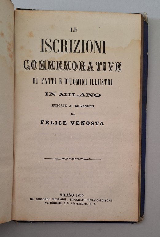 F. VENOSTA MILANO E LE SUE VIE G. MESSAGGI 1867