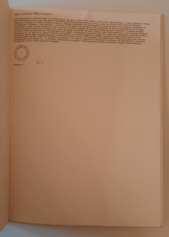 FERNAND LEGER SA VIE SON OEUVRE SON REVE EDIZIONI APOLLINAIRE …