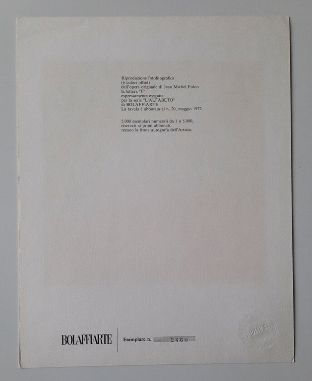 FOLON LITO BOLAFFI 1972 FIRMATA