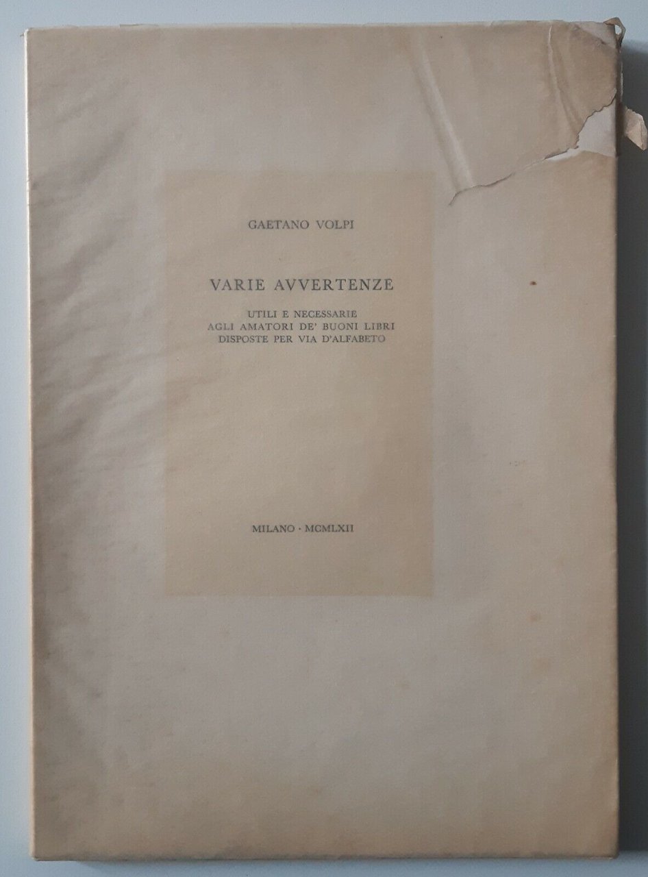 G.VOLPI ARIE AVVERTENZE MIANO 1962