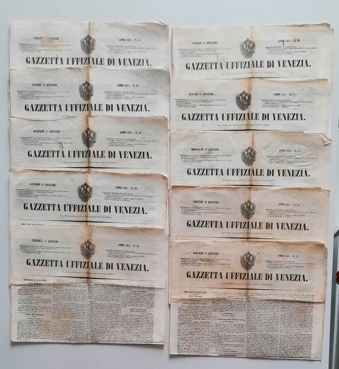 GAZZETTA UFFIZIALE DI VENEZIA ANNO 1851 10 NUMERI