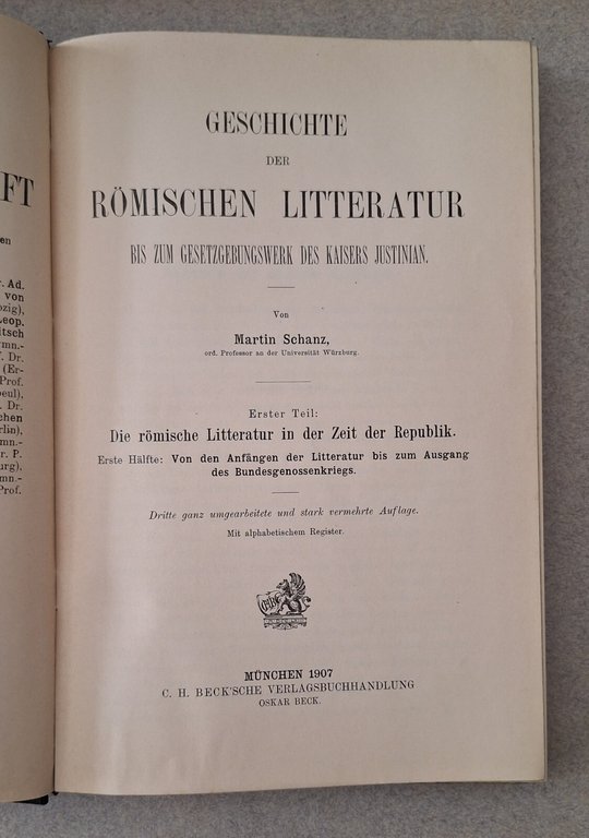 GESCHICHTE DER ROMISCHEN LITTERATUR VON MARTIN SCHANZ 1907 BECK'SCHE 7 …