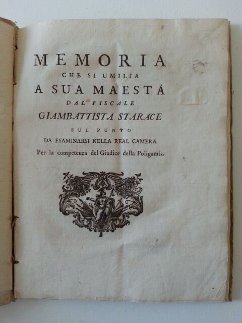 GIAMBATTISTA STARACE MEMORIA PER LA COMPETENZA DEL GIUDICE DELLA POLIGAMIA …