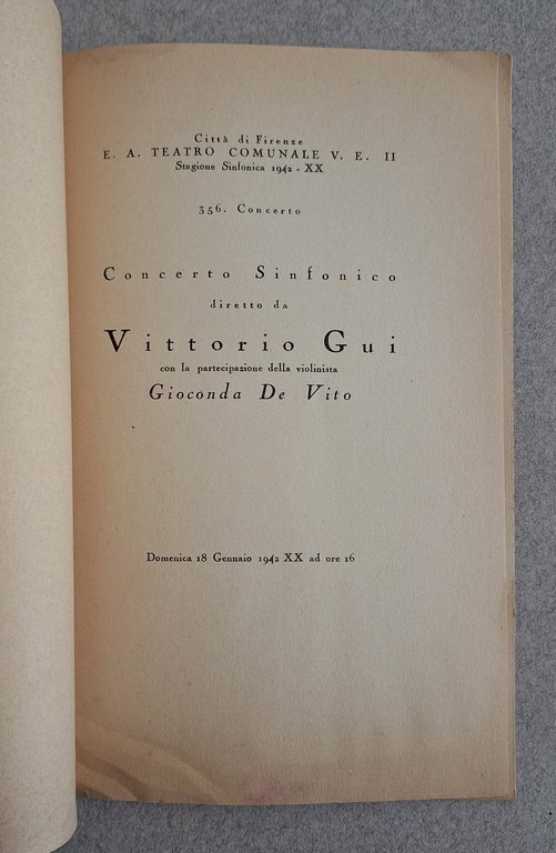 III° CONCERTO STAGIONE SINFONICA 1942 XX TEATRO COMUNALE V.E.II FIRENZE