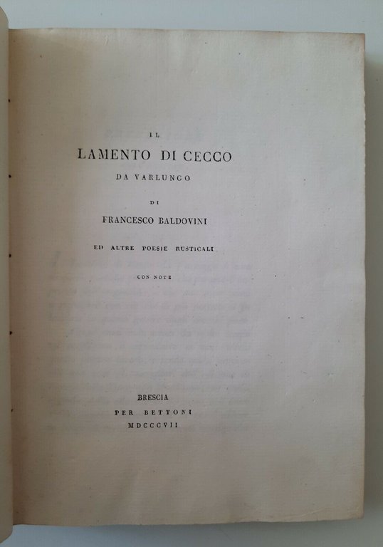IL LAMENTO DI CECCO DA VARLUNGO DI FRANCESCO BALDOVINI BRESCIA …