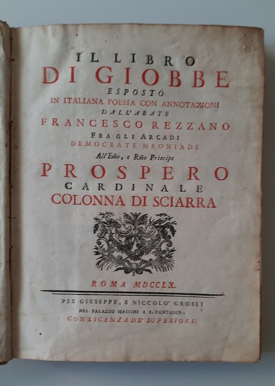 IL LIBRO DI GIOBBE ESPOSTO DALL'ABATE FRANCESCO REZZANO ROMA G. …