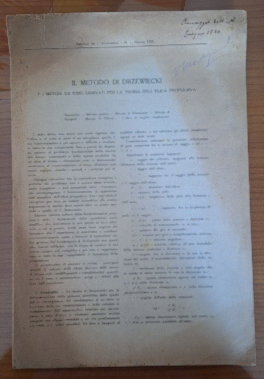 IL METODO DRZEWIECKI ESTRATTO DA L'AERONAUTICA 1920 | Immagine principale