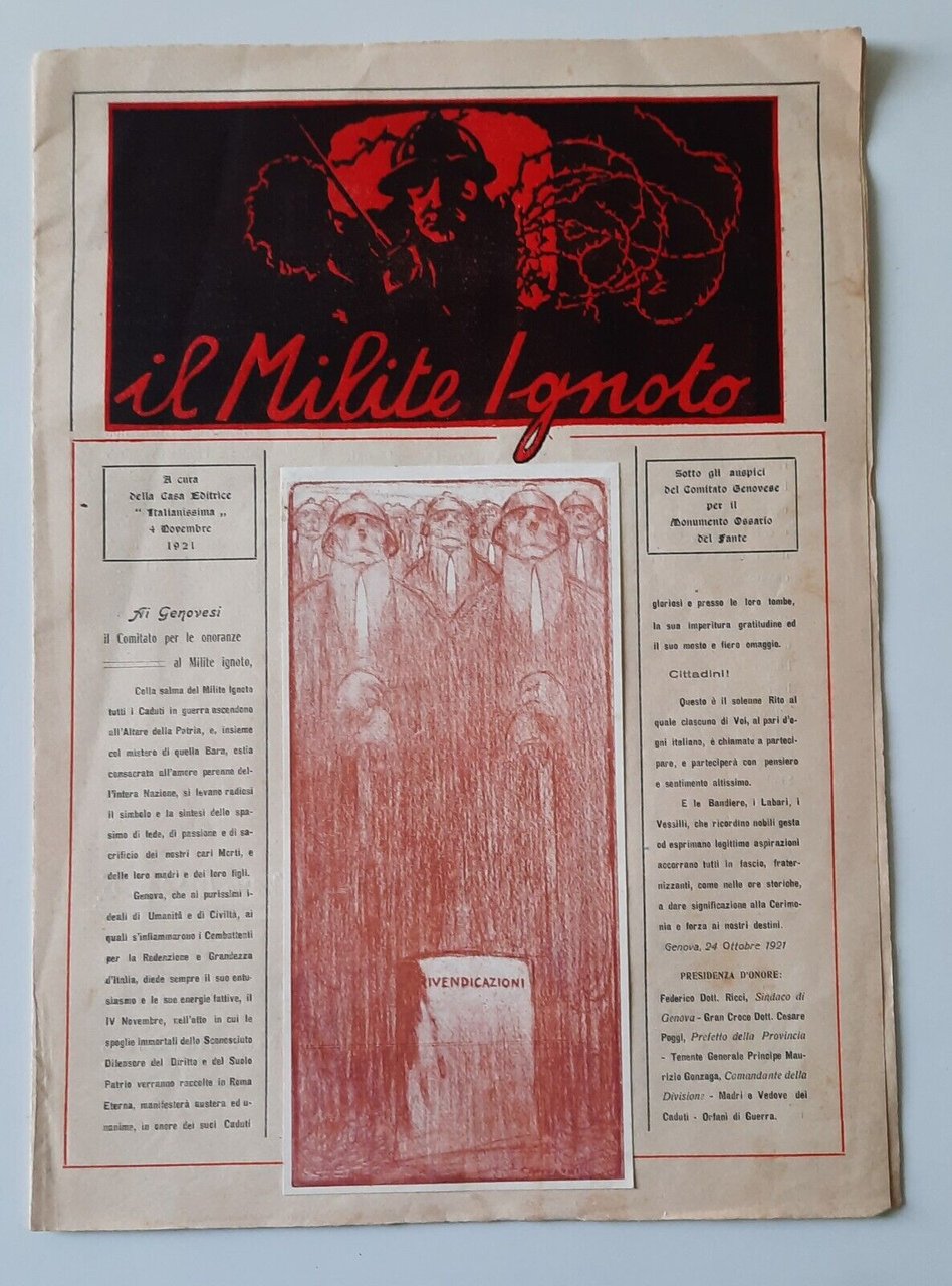 IL MILTE IGNOTO TRATTO DA ITALIANISSIMA 4 NOVEMBRE 1921 D'ANNUNZIO …