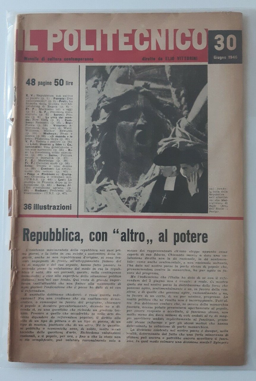 IL POLITECNICO DI ELIO VITTORINI N. 30 GIUGNO 1946 RIVISTA