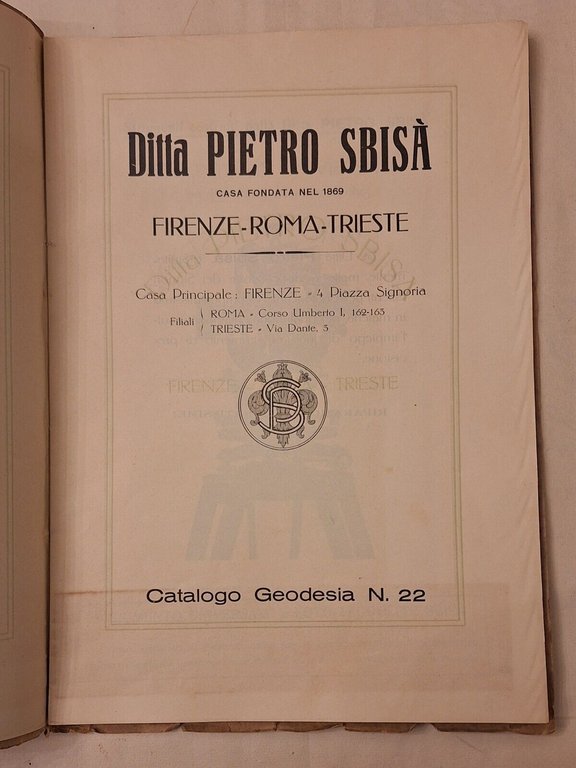ISTRUMENTI PER INGEGNERIA DITTA PIETRO SBISA' CATALOGO N. 22 1926