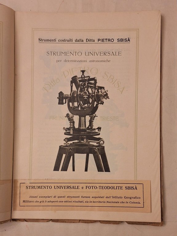ISTRUMENTI PER INGEGNERIA DITTA PIETRO SBISA' CATALOGO N. 22 1926