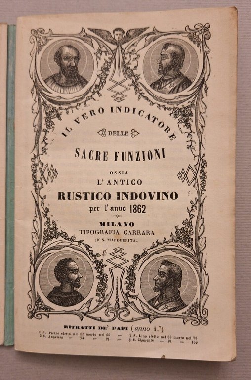 L'ANTICO RUSTICO INDIVINO PER L'ANNO 1862 MILANO TIP. CARRARA