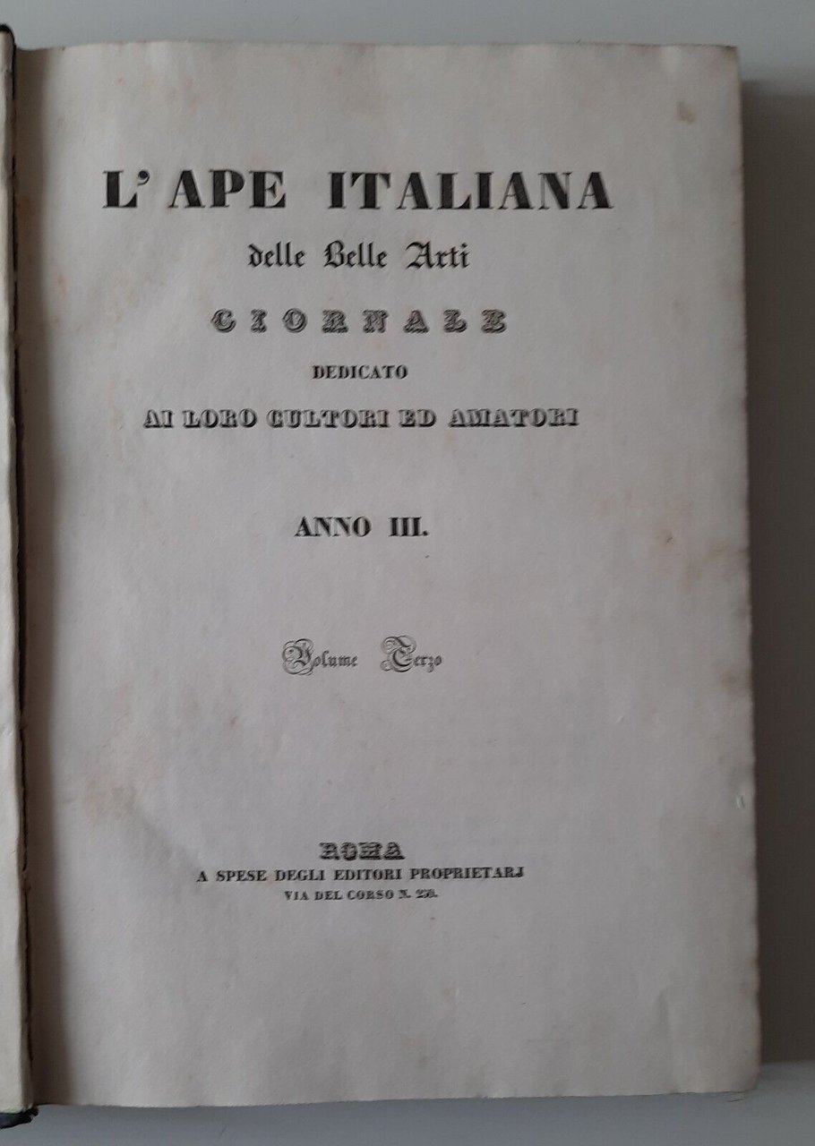 L'APE ITALIANA DELLE BELLE ARTI VOL. 3 - 4 ROMA …