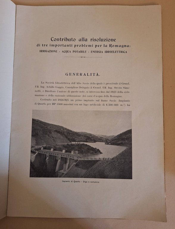 L. FIORETTI SOC. IDROELETTRICA DELL'ALTO SAVIO CONTRIBUTO RISOLUZIONE ... 1927