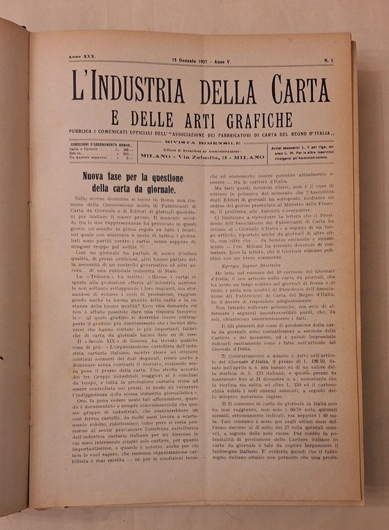 L'INDUSTRIA DELLA CARTA E DELLE ARTI GRAFICHE RIVISTA BIMESTRALE ANNATA …