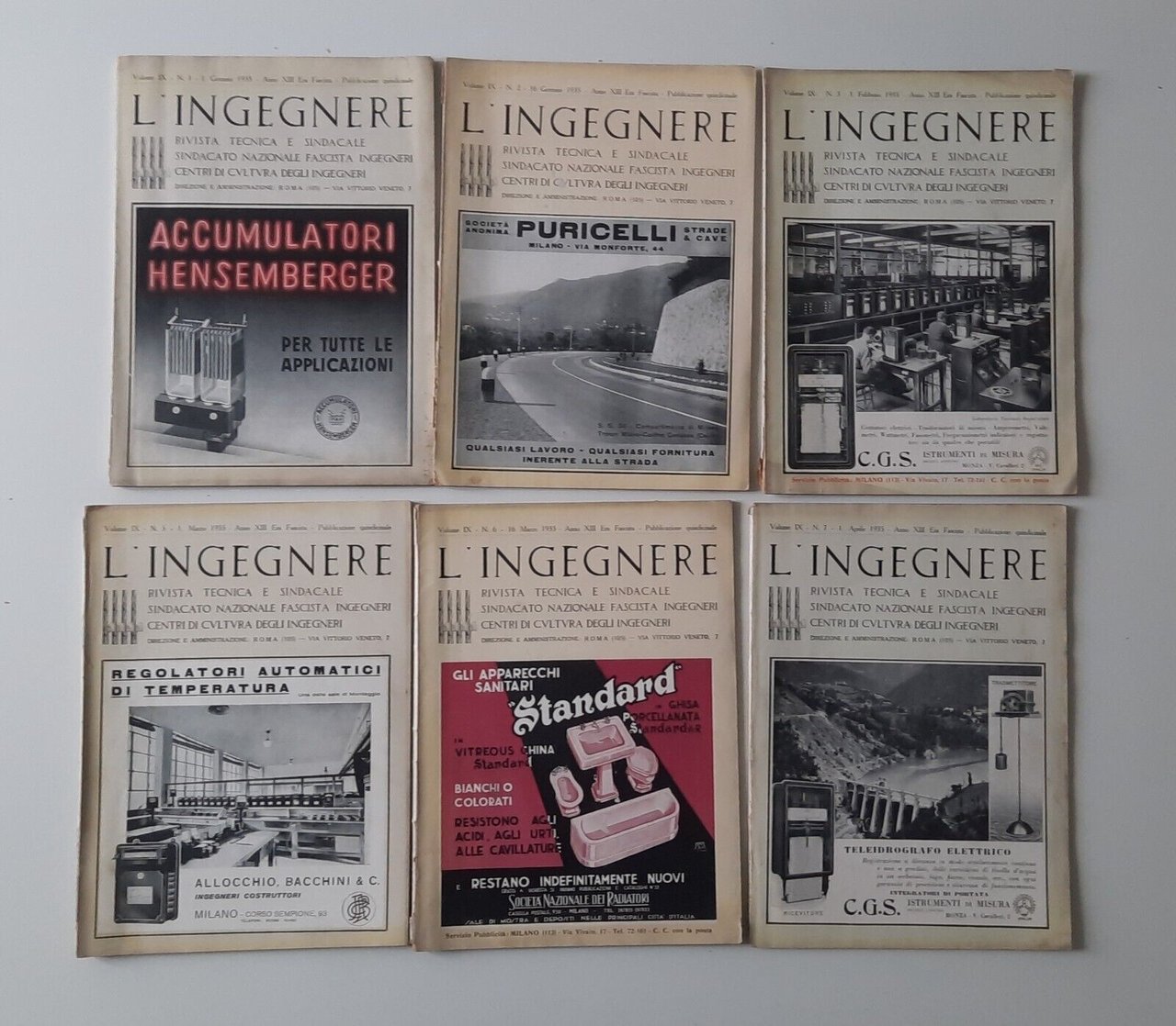 L'INGEGNERE RIVISTA TECNICA E SINDACALE 1935 6 NUMERI