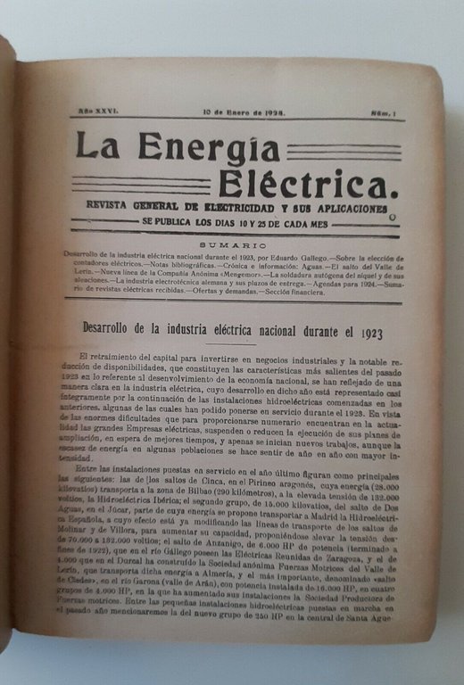 LA ENERGIA ELECTRICA REVISTA GENERAL DE ELECTRICIDAD ANO XXV ANNATA …
