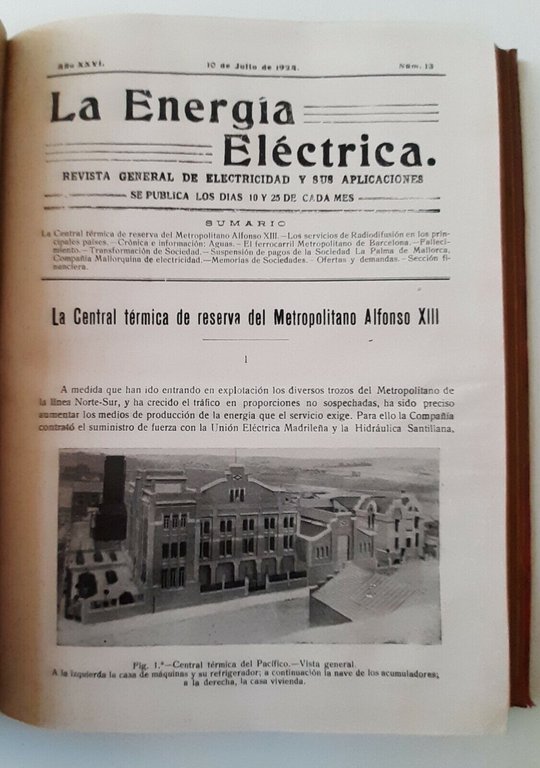 LA ENERGIA ELECTRICA REVISTA GENERAL DE ELECTRICIDAD ANO XXV ANNATA …