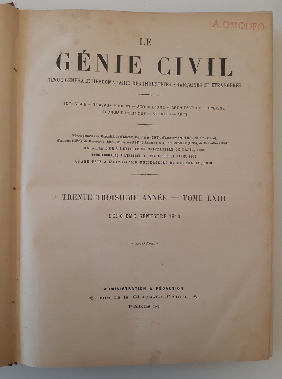 LE GENIE CIVIL REVUE GENERALE HEBDOMADAIRE INDUSTRIES ...ANNATA 1913 2 …