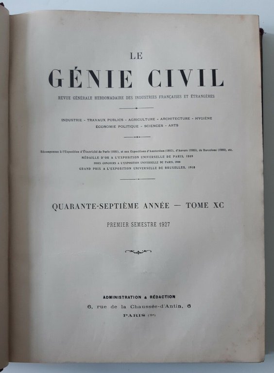 LE GENIE CIVIL REVUE GENERALE HEBDOMADAIRE INDUSTRIES ...ANNATA 1927 2 …