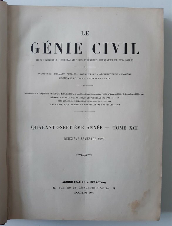 LE GENIE CIVIL REVUE GENERALE HEBDOMADAIRE INDUSTRIES ...ANNATA 1927 2 …