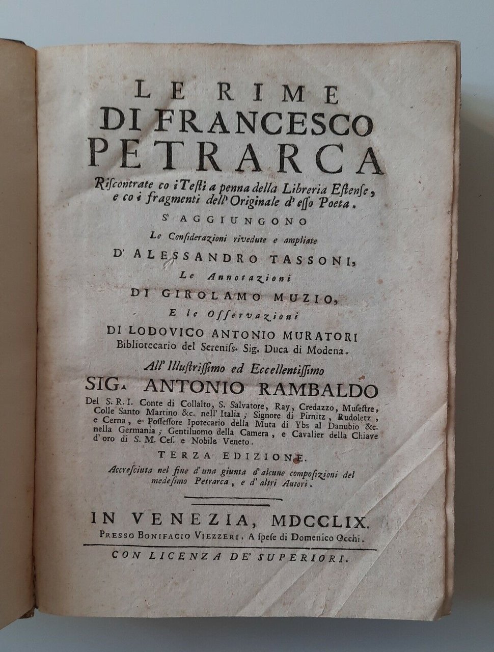 LE RIME DI FRANCESCO PETRARCA IN VENEZIA 1759 PRESSO BONIFACIO …