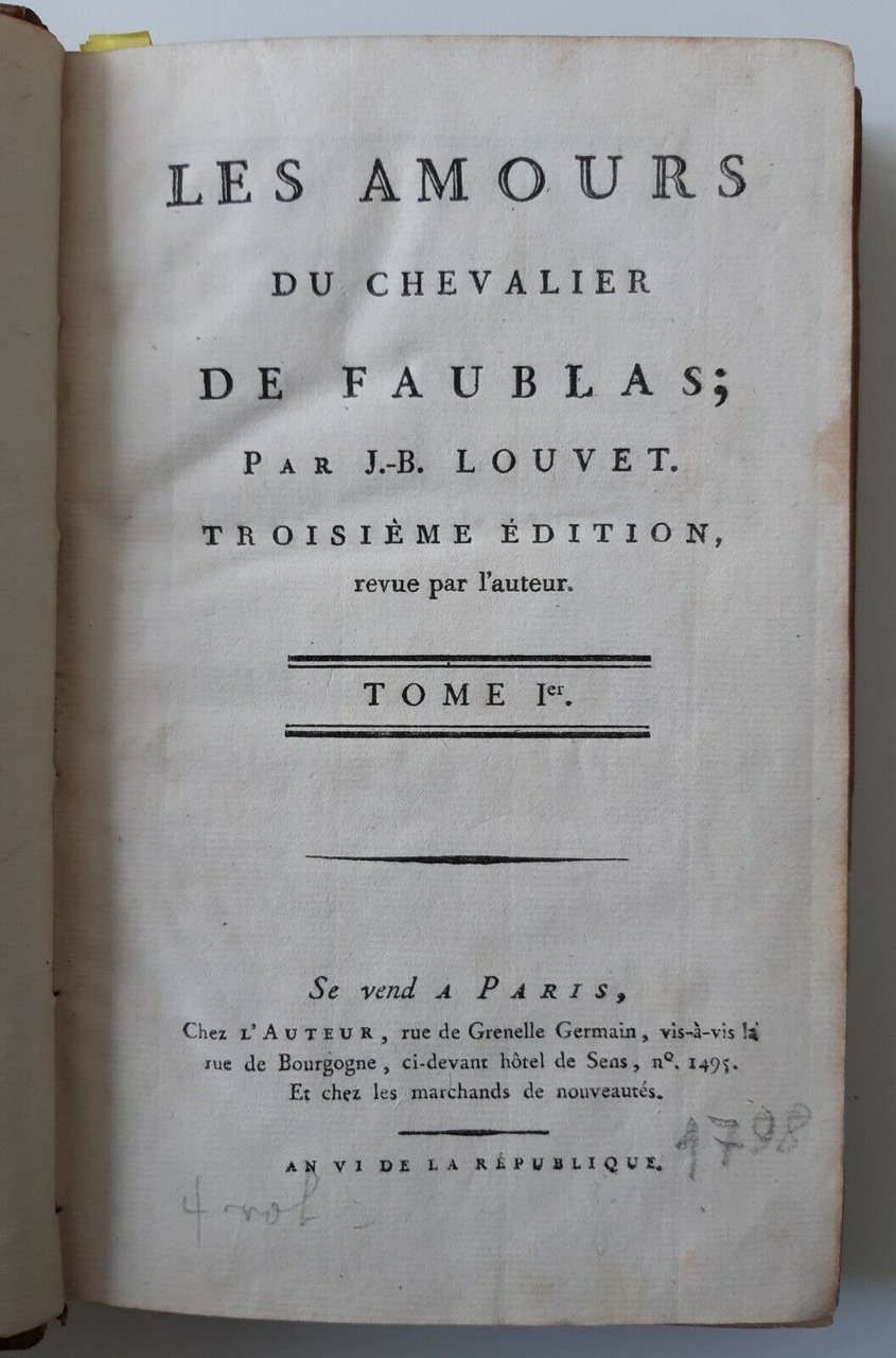 LES AMOURS DU CHEVALIER DE FAUBLAS PAR J.B. LOUVET A …