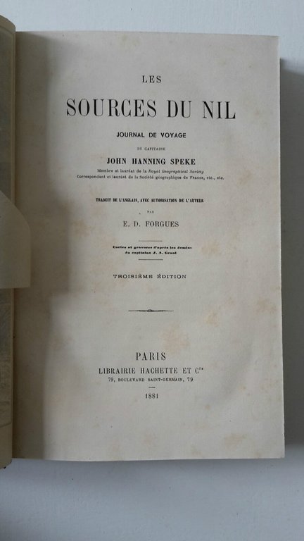 LES SOURCES DU NIL JOHN HANNING SPEKE PARIS HACHETTE 1881
