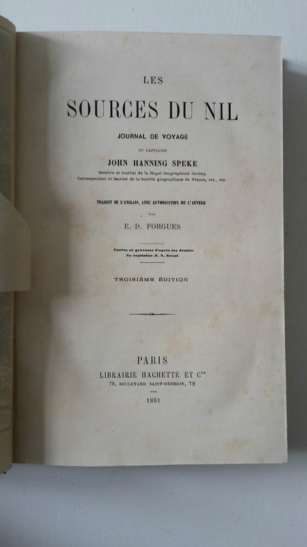 LES SOURCES DU NIL JOHN HANNING SPEKE PARIS HACHETTE 1881