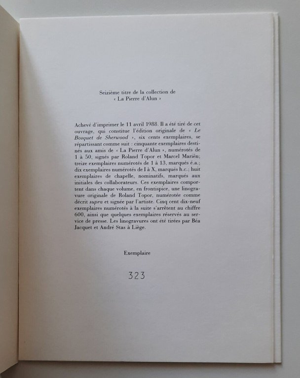 LOUIS SCUTENAIRE ROLAND TOPOR LE BOSQUET DE SHERWOOD LE PIERRE …