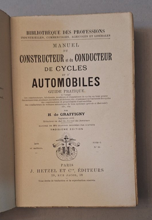 MANUEL CONSTRUCTEUR CONDUCTEUR DE CYCLES ET AUTOMOBILES GRAFFIGNY HETZEL
