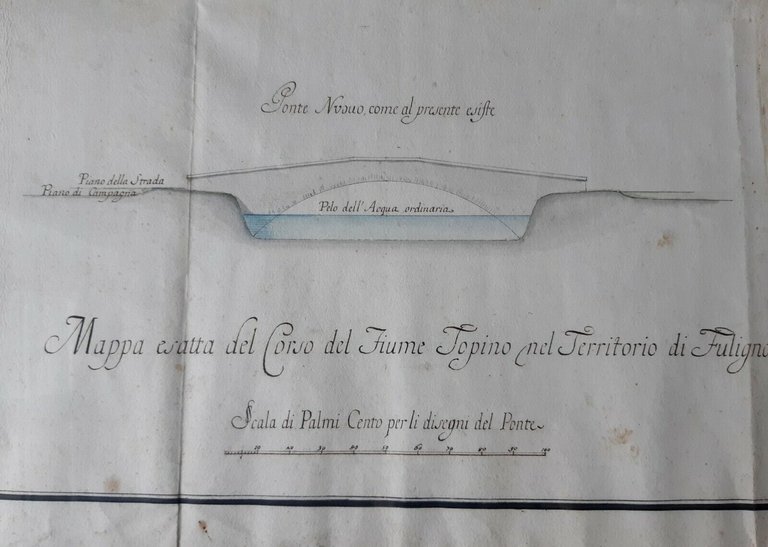 MAPPA ESATTA DEL FIUME TOPINO FOLIGNO UMBRIA 1746 CARTA ANTICA