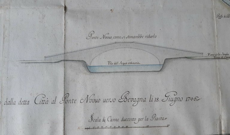 MAPPA ESATTA DEL FIUME TOPINO FOLIGNO UMBRIA 1746 CARTA ANTICA