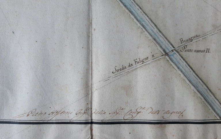 MAPPA ESATTA DEL FIUME TOPINO FOLIGNO UMBRIA 1746 CARTA ANTICA