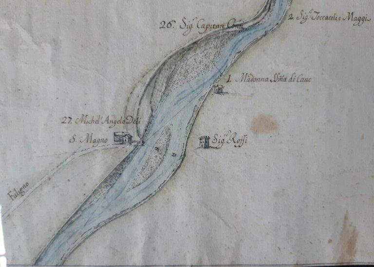 MAPPA ESATTA DEL FIUME TOPINO FOLIGNO UMBRIA 1746 CARTA ANTICA