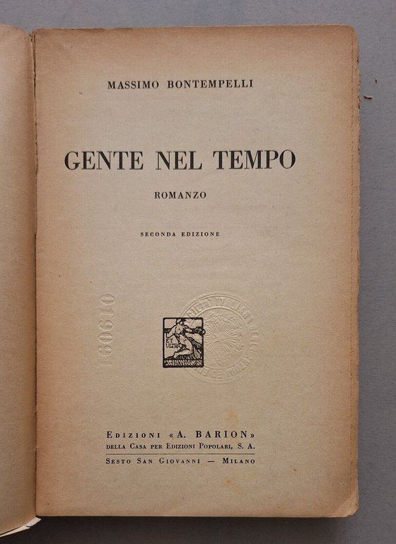MASSIMO BONTEMPELLI GENTE NEL TEMPO ED. BARION 1937 AUTOGRAFATO