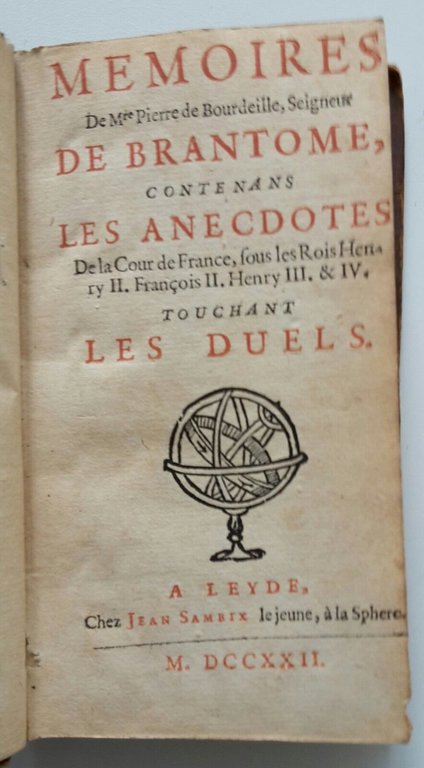 MEMOIRES DE BRANTOME CONTENANS LES ANECDOTES LEYDE JEAN SAMBIX 1722