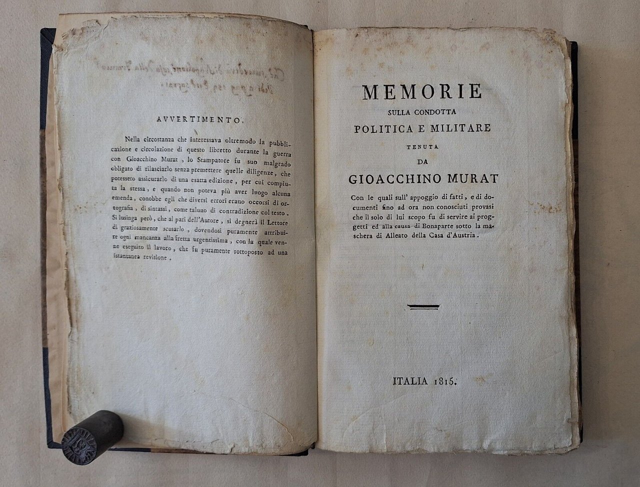 MEMORIE SULA CONDOTTA POLITICA E MILITARE DI GIOACCHINO MURAT ITALIA …
