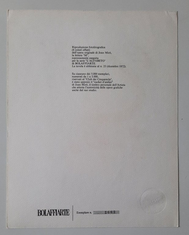 MIRO' LITO BOLAFFI FIRMATA/TIMBRATA