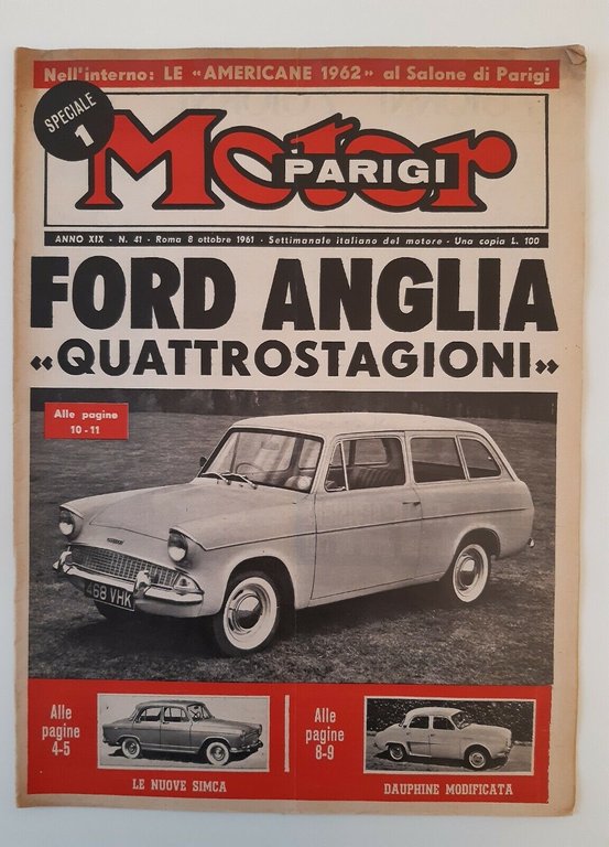 MOTOR RIVISTA SETTIMANALE ITALIANO DEL MOTORE 8 OTTOBRE 1961 ANNO …