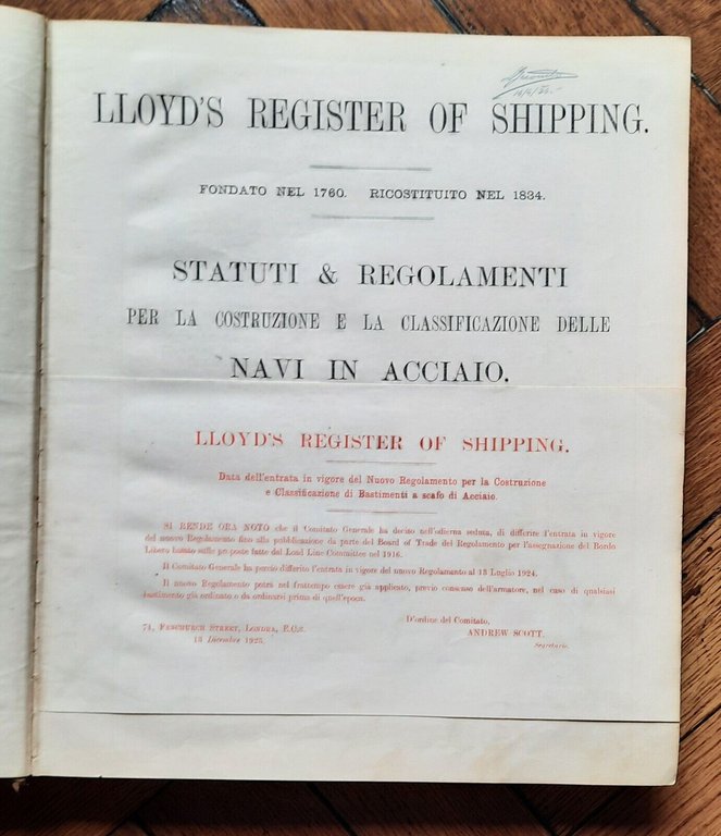 NAVI IN ACCIAIO STATUTI E REGOLAMENTI 1924 LLOYDS REGISTER OF …