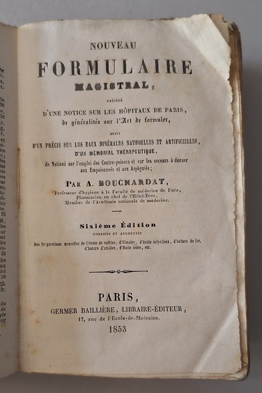 NOUVEAU FORMULAIRE MAGISTRAL PAR A. BOUCHARDT GERMER BAILLIERE 1853