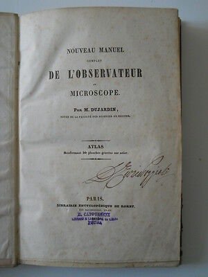 NOUVEAU MANUEL DE L'OBSERVATEUR AU MICROSCOPE M.DUJARDIN PARIS DE RORET …