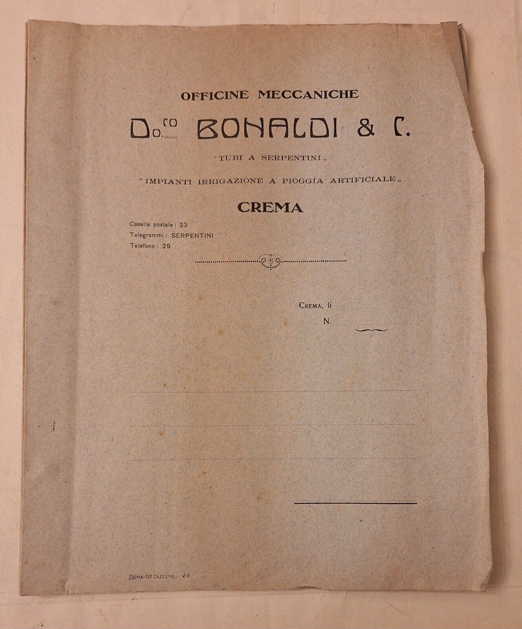 OFFICINE MECCANICHE BONALDI & c. IMPIANTI IRRIGAZIONE A PIOGGIA ARTIFICIALE