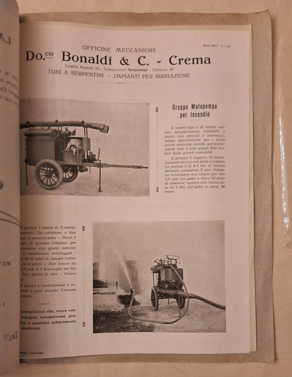 OFFICINE MECCANICHE BONALDI & c. IMPIANTI IRRIGAZIONE A PIOGGIA ARTIFICIALE