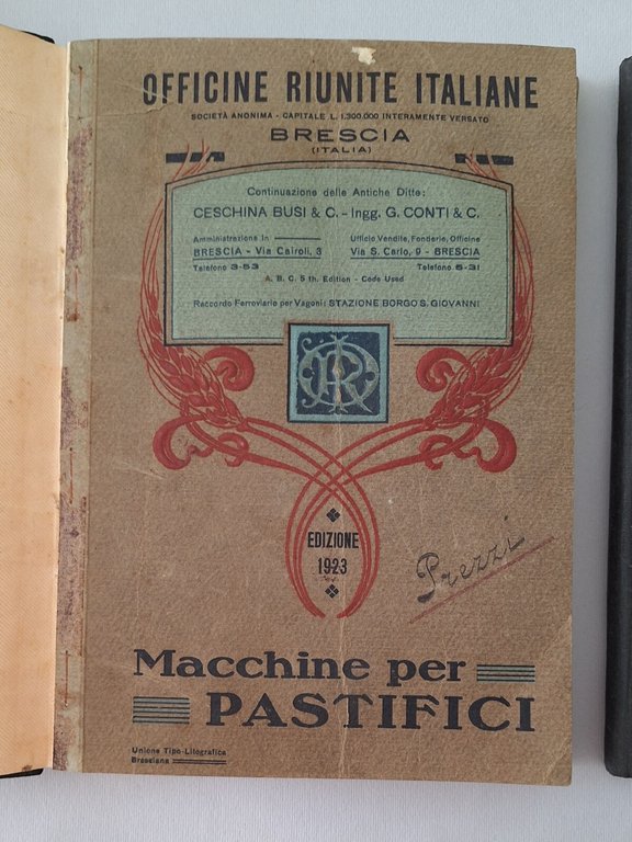 OFFICINE RIUNITE ITALIANE MOLINI TRASMISSIONI PASTIFICI 1913-1927-1915