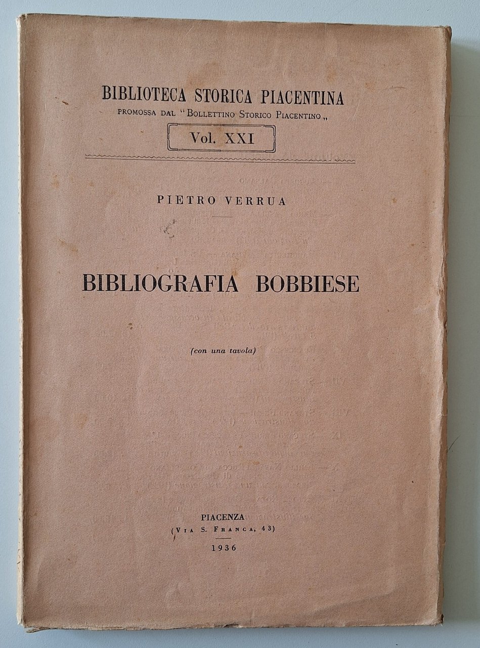 P. VERRUA BIBLIOGRAFIA BOBBIESE PIACENZA 1936