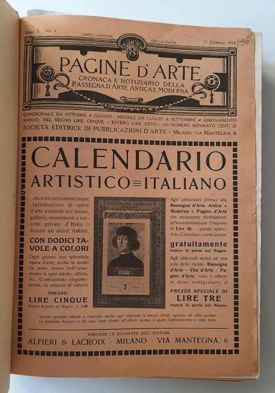 PAGINE D'ARTE RIVISTA MENSILE ALFIERI & LACROIX ANNATE 1914-1915-1916