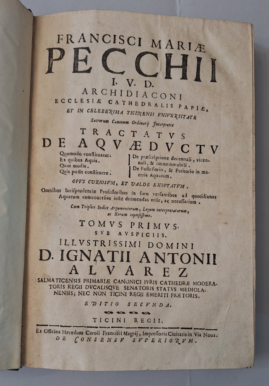 PECCHIO TRACTATUS DE AQUAEDUCTU C.F. MAGRIJ ?71707/1710/1713 4 VOLUMI