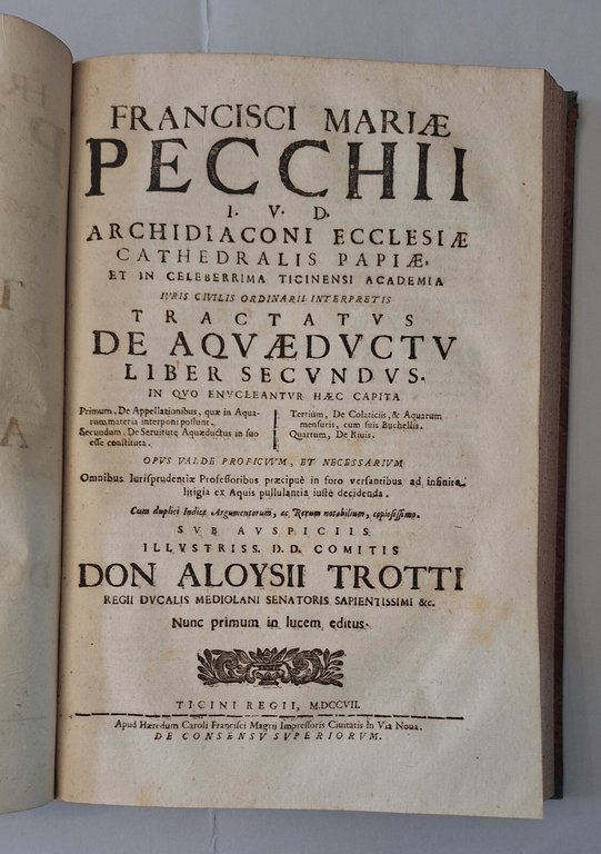PECCHIO TRACTATUS DE AQUAEDUCTU C.F. MAGRIJ ?71707/1710/1713 4 VOLUMI